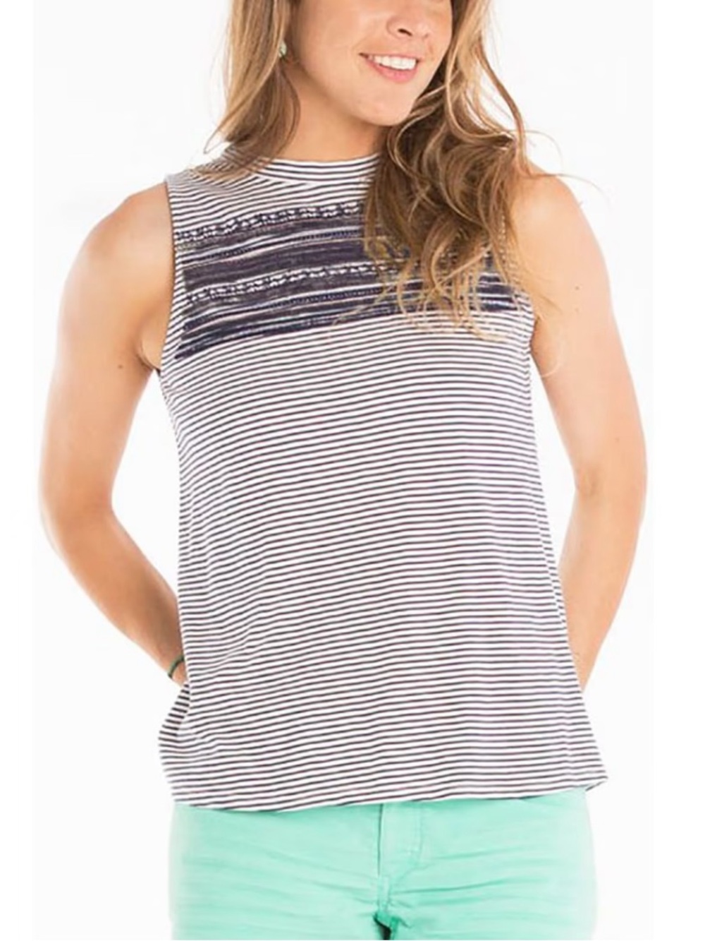 Carve Designs Women’s L Cotton Navy & White Striped Sleeveless Tank Top in EUC